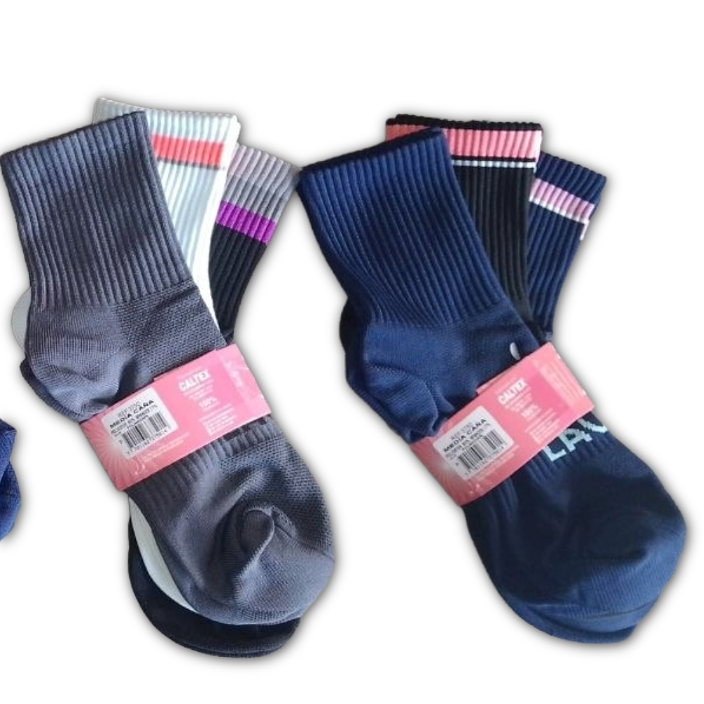 Pack x3 Medias Deportivas Caña Alta Dama Colores Surtidos Lauli