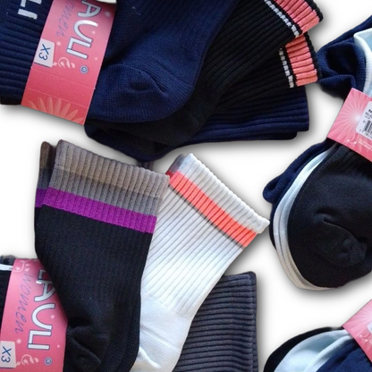 Pack x3 Medias Deportivas Caña Alta Dama Colores Surtidos Lauli